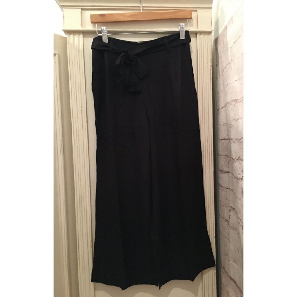 L* SPACE Womens The Smith Pant Black Wide Leg Crop w/ Sash Belt Size XS NEW